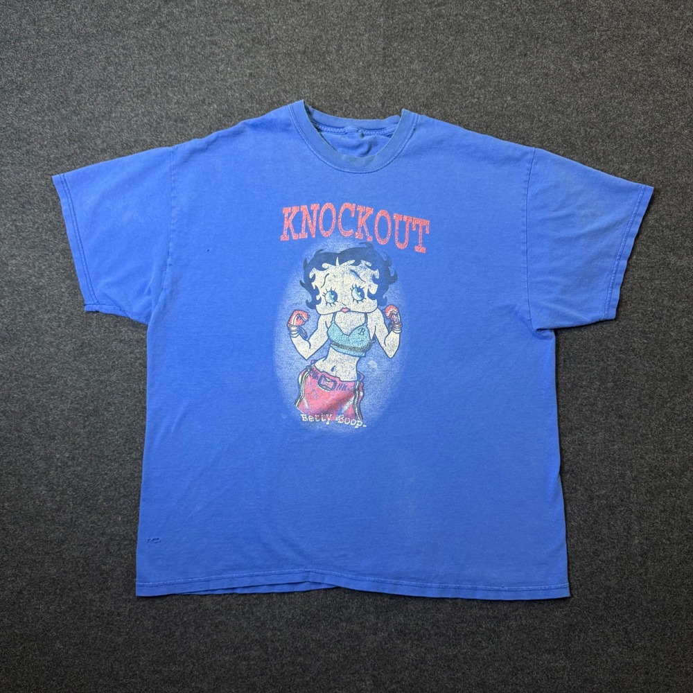 Vintage Betty Boop T-Shirt Mens XL Blue Knockout Boxing Y2K Distressed Graphic